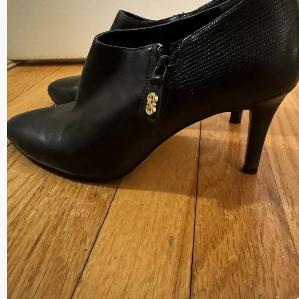 Cole Haan Black Ankle Boots with High Stiletto Heels and Textured Finish